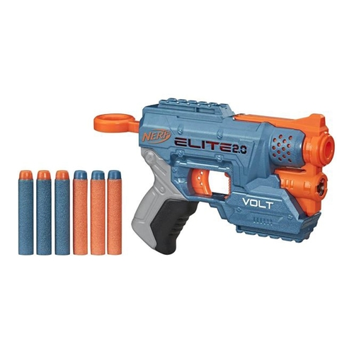 Nerf Elite 2.0 Dart Blaster E9952 - Customization: It comes with two tactical rails, allowing you to add Nerf accessories for different missions.Capacity: The package includes 6 official Nerf Elite darts.Performance: It is designed for targets up to 27 meters (approximately 90 feet) away, and the light beam works up to 4.5 meters (15 feet).Battery Requirements: The light beam requires two 1.5V AAA alkaline batteries (not included).