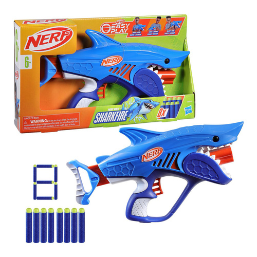 F8645 NERF Sharkfire - Fun shark-themed NERF blaster with easy handling and smooth firing, perfect for active kids’ play.