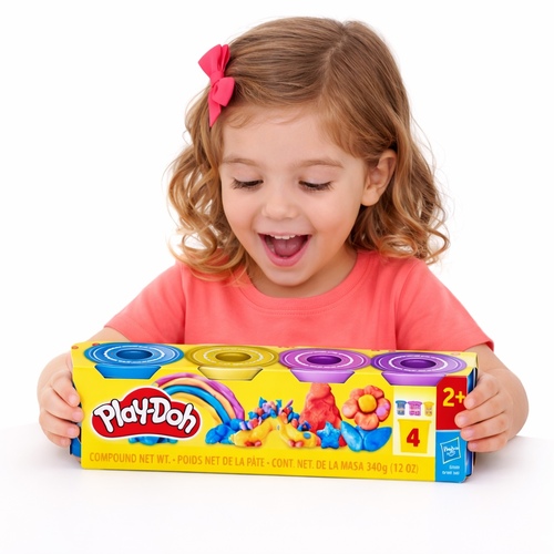 G1737 PD Shimmery 4 Pack - Made for young creative minds, the Play-Doh Sparkle Compound 4-Pack offers endless possibilities for imaginative play. With a shiny, sparkly finish, this pack includes four vibrant colors to bring sparkle to any creation. Use your hands or the included tools to sculpt and shape your ideas into reality. Ages 2+