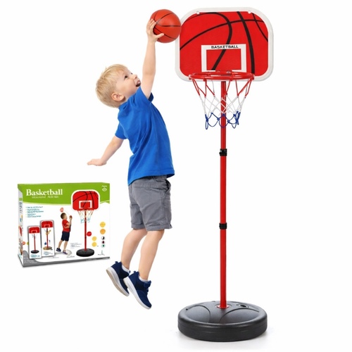 Lt-3023D3 Basketball set - This image shows a portable children's basketball hoop set.&nbsp;Features: Includes an adjustable height stand with a base that can be filled with sand or water for stability, a backboard, net, ball, and pumpUsage: Designed for both indoor and outdoor useTarget Audience: Specifically designed for children and young athletes