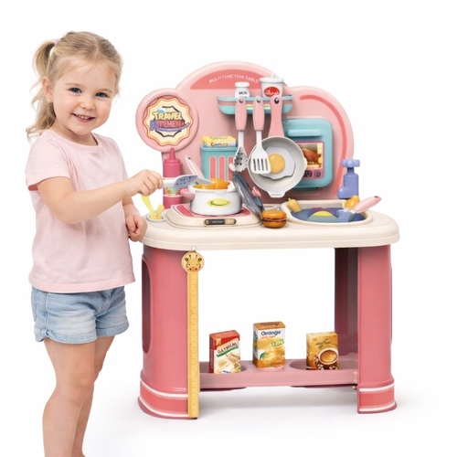 8832A-2Little Cook - This item is the I'm Little Cook Kitchen Set, an engaging toy designed for children aged 3 and above.&nbsp;Features a realistic cooking experience with 25 fun accessories including pots, pans, utensils, and play food.&nbsp;Includes a functional water sink faucet for interactive dishwashing play.&nbsp;Designed as a portable travel suitcase that transforms into a kitchen playset.&nbsp;Encourages imaginative play and social interaction for young chefs.