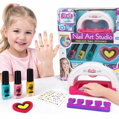 MBK-368Nail Art - The Hang Wing Girl's Creator Nail Art Studio is a children's cosmetics activity set designed for ages 5 and older.&nbsp;Components: Includes an electric nail dryer with light and 4 colors of strippable nail polish.Purpose: Allows children to design and create their own nail art.