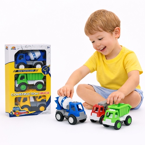 920 Construction Truck - This item is a 3-piece construction truck toy set for children aged 3 and older, featuring a mixer, green dump truck, and a yellow construction vehicle.Set Includes: Mixer truck, dump truck, and another construction vehicle (e.g., roller or excavator).Target Age: Suitable for children 3 years and older.Features: Designed to allow children to create their own construction team, with encouragement to collect other models in the series.