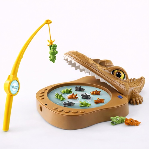 7735B Crocodile Fishing - The product shown is a Crocodile Magnetic Fishing Plate game designed for children.&nbsp;Features: It includes a magnetic fishing rod and small fish to catch, often featuring a musical element and rotating components.&nbsp;Unique Design: The game board is shaped like a crocodile, with a 