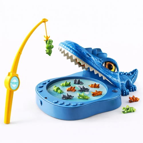 7735B Crocodile Fishing - The product shown is a Crocodile Magnetic Fishing Plate game designed for children.&nbsp;Features: It includes a magnetic fishing rod and small fish to catch, often featuring a musical element and rotating components.&nbsp;Unique Design: The game board is shaped like a crocodile, with a 
