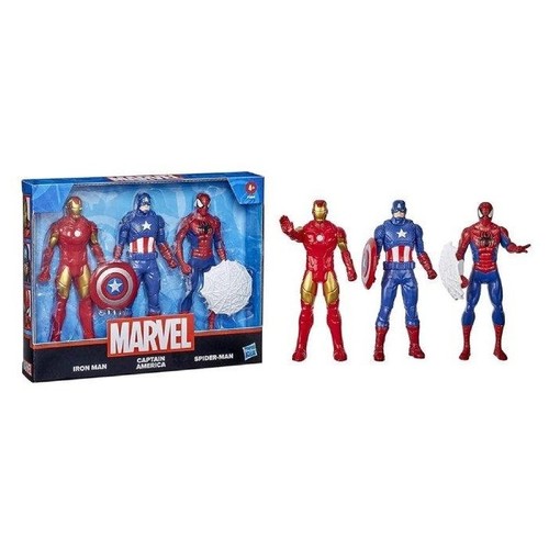 F1394MVL 6Inch Basic Figure 3pk - Marvel 6-Inch Scale Action Figure 3-Pack by Hasbro, featuring Iron Man, Captain America, and Spider-Man.&nbsp;Characters Included: Iron Man, Captain America, and Spider-Man.Scale: Each figure is approximately 6 inches tall.Target Age: Suitable for children ages 4 and up.