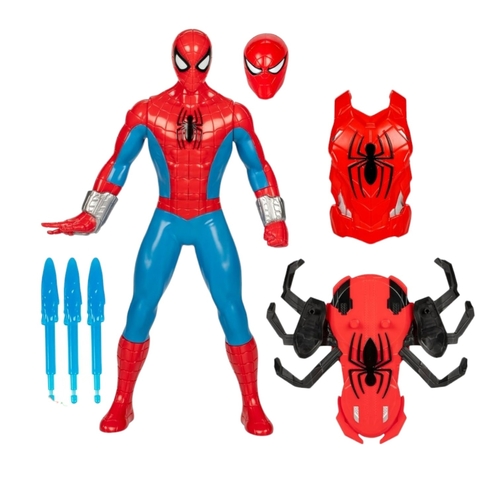 F8841SPDTHWIP ACTION SPIDERMAN - Marvel Spider-Man Thwip Blast Action Figure.&nbsp;Item Type: 11-inch (27cm) action figure toy featuring classic red and blue Spider-Man suit deco.&nbsp;Unique Features: Includes a hover sled, chest armor, a helmet, and 3 web projectiles.&nbsp;Functionality: Kids can load a projectile, pull back the figure's arm, and activate a 