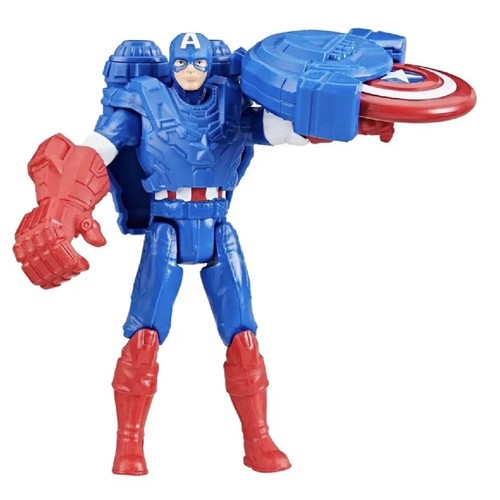 4-Inch Capt. America Battle Gear Figure F9341 - Shield Blast Accessory: A launcher that can fire his iconic shield as a projectile or be clipped directly onto the figure.Jetpack Flight Device: A backpack-mounted accessory for aerial combat play.Battle Armor: Includes chest armor and a specialized gauntlet for enhanced defense