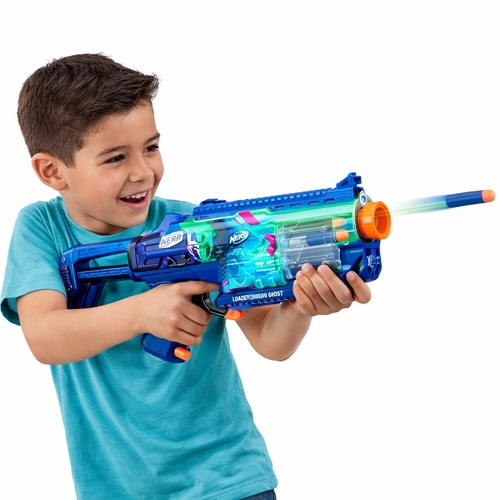 G1824 LOADOUT - Nerf Loadout Cyberlight Ghost blaster&nbsp;Features electronic glowing LED lights in the barrel.&nbsp;Capacity: Includes a 6-dart revolving cylinder and comes with 24 Nerf N1 darts.&nbsp;Customization: The set includes 4 attachment accessories to mix and match.&nbsp; Ages 8+