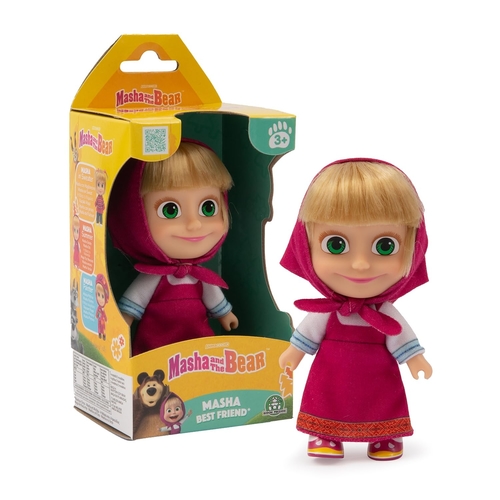 MHA50000 MASHA 12CM DOLL - Masha Doll 12 cm Tall in Red Summer Dress with Matching Scarf from the Hit TV Series Masha and the Bear Suitable for Kids Aged 3