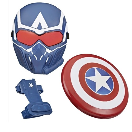 Capt. America BNW Role-Play Bundle F9305 - Role-Play Set: Includes a mask, a shield, and a gauntlet.Magnetic Action: The shield attaches to the gauntlet via a magnet, allowing kids to wear it like Sam Wilson.Throwing Play: The shield can be removed from the gauntlet and thrown like a disc.Adjustable Fit: Both the mask and gauntlet feature adjustable straps to fit most children