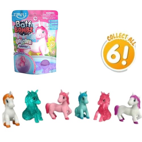 6929 BAFF BOMBZ UNICORN SURPRISE - Baff Bombz Unicorn Surprise bath bomb.&nbsp;It fizzes in water and reveals one of six collectible surprise unicorn toys inside.The product is 100g, skin-safe, SLS-free, and biodegradable.Features a 