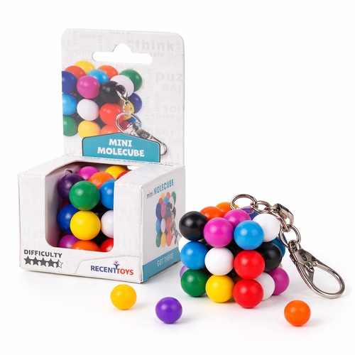 M5047 Mini Molecube - Mini Molecube puzzle.&nbsp;Type: Keychain brain teaser puzzle.&nbsp;Unique Feature: It is a 6-sided puzzle where the goal is to arrange 9 different colored spherical beads on each side, similar to Sudoku.&nbsp;Specifications: Designed for ages 7 and up, featuring smooth, silky spinning mechanics.