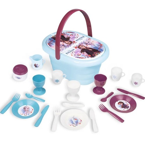 310511 Frozen2 Picnic Basket - Frozen 2 Picnic Basket.&nbsp;Accessories: Includes a 21-piece set featuring plates, cups, glasses, and cutlery.&nbsp;Design: Inspired by classic picnic baskets with a 2-part folding lid and an ergonomic handle for easy carrying.&nbsp;Recommended Age: Suitable for children aged 3 years and older.