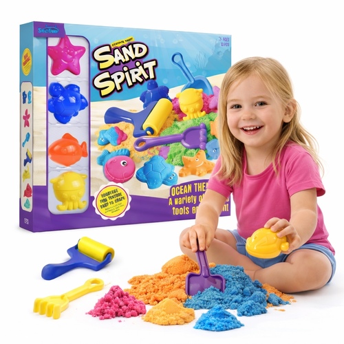 Sand Spirit-JL3001 - The sand is designed to be moldable, easy to shape, and satisfying to touch without sticking to hands. Includes 10 pieces with assorted sea creature molds and tools.safe for 3+ages.
