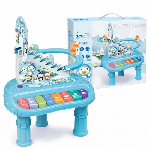 Ice Penguin 2n1-8853-1B - Combines a musical piano keyboard with 5 modes and light effects with an automatic penguin sliding track.&nbsp;&nbsp;Designed for children aged 3 years and above.&nbsp;Promotes hand-eye coordination and parent-child interaction through music and interactive play.