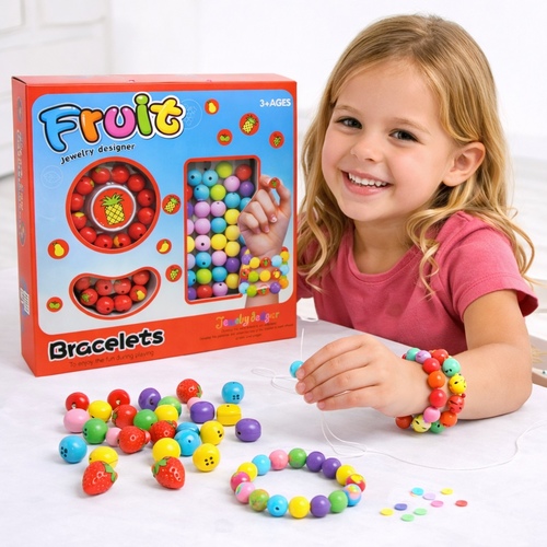 VS2277 DIY FRUIT BRACELATE - DIY Fruit Jewelry Designer Bracelet Kit, specifically the model VS2277.&nbsp;Target Age: Suitable for children aged 3 and older.&nbsp;Features: Includes assorted colorful pop beads and fruit-themed charms for creating custom jewelry.&nbsp;Benefits: Designed to help children develop patience, willpower, and fine motor skills while enjoying creative play.&nbsp;Contents: The package typically contains beads, charms, and stringing material to make multiple bracelets.