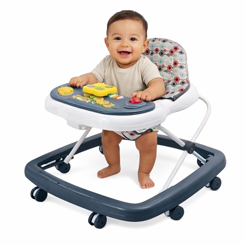 J-168B Baby Waker - Wolker brand baby walker, model number J-168B.&nbsp;Age Range: Designed for babies between 7-14 months old.Safety Features: Includes an automatic second lock and a high back for baby support.Features: Equipped with a voice tray, a toy rack for exercise, and adjustable height settings.