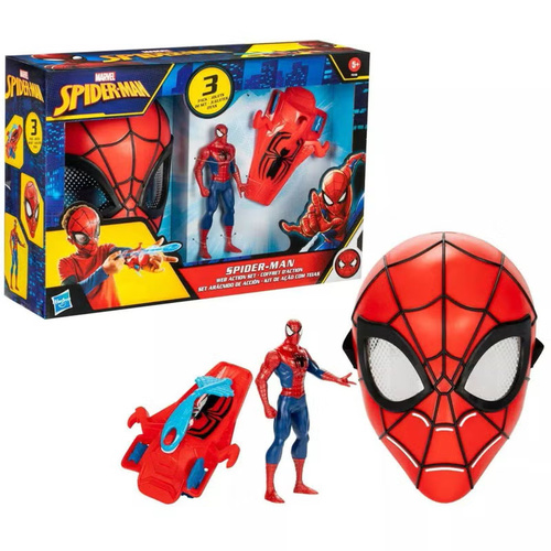F9196 SPD WEB ACTION SET - Unleash your inner hero with the Marvel Spider-Man Web Action Set. Featuring a wearable Web Slinger with soft projectile, Spider-Man mask, and poseable figure, kids can suit up and swing into action. Attach, pull back, and launch webs to take down imaginary villains while hiding behind the mask. Perfect for costume play, superhero parties, or adding to any Marvel collection. The figure measures 15.24 cm in height. Suitable for children aged 5 years and above