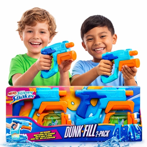G0995 DUNK-FILL - - Super Soaker Dunk-Ville Water Gun for Kids - 2-Pack Nerf Super Soaker Dunk-Ville: Tanks Fill Instantly - Get into dunking fun fast with these two Dunk-Ville water guns - Quick-Fill Tank Design: Quick and easy to use! Submerge the tanks in water and they\