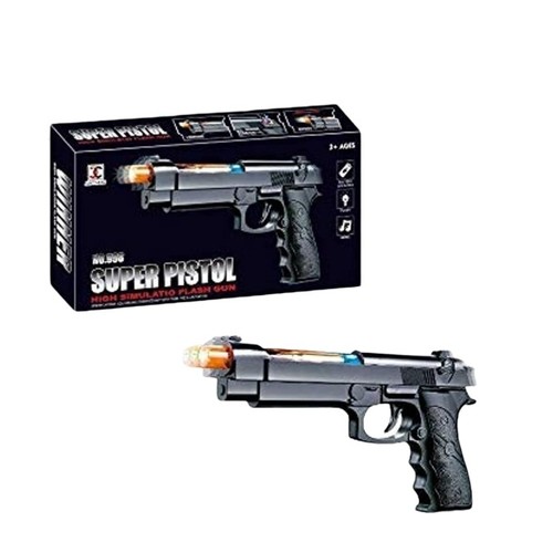 998 SUPER PISTOL - Battery operated gunIt features light and sound functionsStimulating Imagination - Pretend play develops a child’s motor, imaginative and understanding skillsRealistic shape and sizeEasy to hold and useToy type: GunRecommended age: 3 Years and above