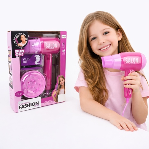 Fashion Hair Salon Set QY021 - This item is a children's beauty salon toy set featuring a battery-operated hair dryer with realistic sound and air-blowing simulation.