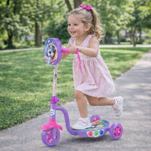 14222-10 Unicorn Scooter - 3 Wheels Kids Scooter - 3+ Years- The 3 Wheel Scooter is the ideal ride for Kids combining safety, durability, and style.- Perfect for little superheroes ready for thrilling adventures, this scooter ensures a fun and stable ride.- Features eye-catching graphics and motifs, making it an exciting choice for Kids.