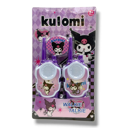 Kuromi 1568-17 - This is a set of two light purple&nbsp;(Kuromi) themed walkie talkie toys.&nbsp;The packaging indicates it is suitable for ages 3+.&nbsp;The devices feature illustrations of the character and the 