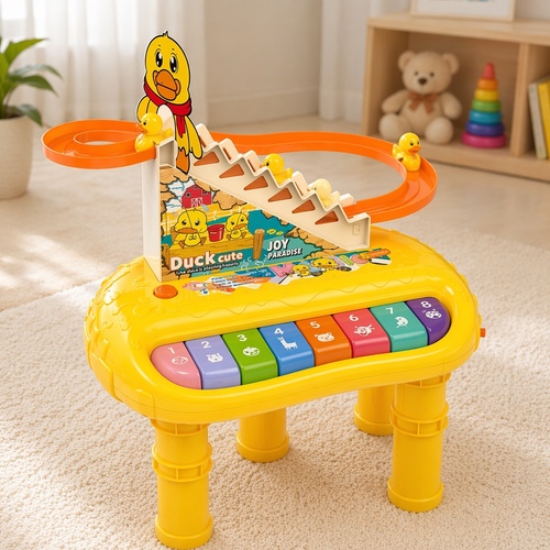 Climbing Electronic Piano Toy Set VA274661 - It features 5 modes including a piano keyboard and a slide track where small ducks climb stairs.&nbsp;The toy is designed for children ages 3 and up, made of safe ABS plastic with musical and light functions.
