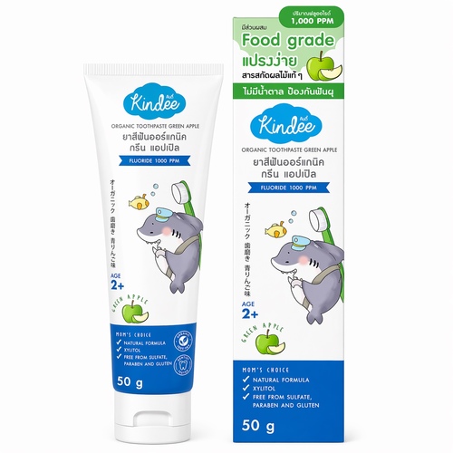 Organic Toothpaste - Organic Toothpaste Apple Fluoride 1000ppm  50 g
Kindee Kids Toothpaste Green Apple Flavor (Organic Formula with Fluoride & Xylitol)
Kindee organic toothpaste for kids, enriched with fluoride and xylitol, helps prevent tooth decay, reduce bad breath, and keep breath fresh and clean, promoting healthy gums and teeth.