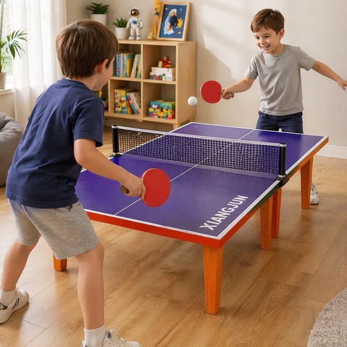 Table tennis-XJ631 - It is designed as a family game, perfect for kids aged 3 and older to practice coordination.&nbsp; The set includes a compact table, paddles, a ball, and a net.&nbsp; The dimensions of the table are approximately (90) times 40times 17text{cm}.&nbsp; The table features a sturdy wooden construction for long-lasting use.