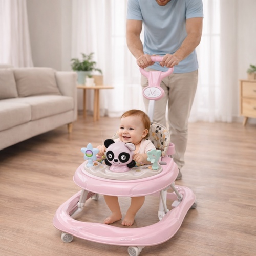 858X Baby walker - Baby Walker, model number 858X.It features a panda-themed musical activity tray for entertainment.&nbsp;The walker is equipped with a parental push handle for control.&nbsp;It includes a soft, breathable seat for comfort.The design is sturdy yet lightweight to assist with a child\