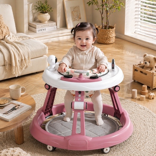516 Baby Walker - a multi-functional baby walker with a foldable design, anti-rollover protection, and a built-in activity center featuring music and toys.&nbsp;: Features 9-gear height adjustments, with 5 gears for the body and 4 for the seat cushion.&nbsp;Safety Features: Designed with anti-rollover technology to prevent accidents, along with mute wheels that are floor-friendly.&nbsp;Activity Center: Includes musical toy attachments to engage the baby while they sit and play.&nbsp;Convenience: The structure is foldable for easy storage and portability.