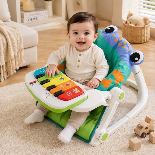 68183-28661 Baby Learning Chair - Tiibaby Frog Sit-Me-Up Seat, a portable baby activity chair with a piano learning toy.&nbsp;: Features a frog-themed soft seat designed to support infants in an upright position.&nbsp;: Includes musical lights and a removable, take-along piano toy with light-up keys.&nbsp;: Suitable for babies who can hold their head up unassisted, generally up to a weight of 25 lbs (approximately 11.3 kg).
