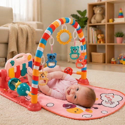 668-166 Baby Gym PlayMat - a baby musical kick and play gym mat, designed to stimulate sensory and psychomotor development in infants.&nbsp;: Includes a detachable piano keyboard for auditory training, hanging rattle toys to encourage reaching and hand-eye coordination, and a soft padded mat for comfort.&nbsp;: Supports multiple play positions, including lying down for kicking, tummy time, and sitting up as the baby grows.&nbsp;: Suitable for newborns up to approximately 12 to 18 months old.
