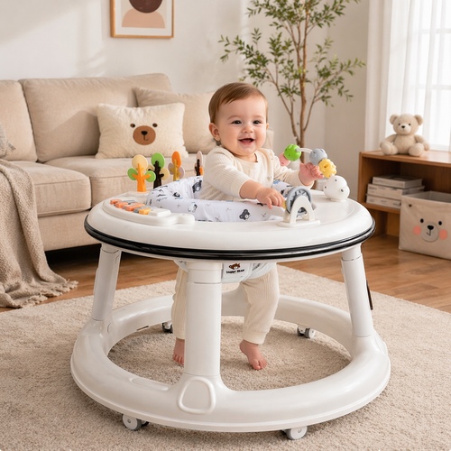 518 Baby Walker - a baby walker and activity center, designed to support infants learning to walk while providing interactive toys for entertainment.&nbsp;: Circular activity walker with a 360-degree swivel seat for easy rotation.&nbsp;Features: Includes attached multisensory toys, lights, and music to stimulate development.&nbsp;: Often features height adjustments to accommodate growing infants, typically suitable for ages 6–24 months.