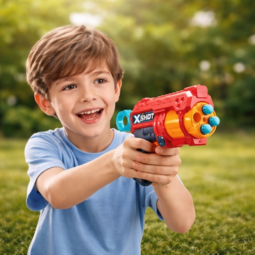 36377-A FURY - A ZURU X-Shot Excel Fury 4 Blaster, a toy foam dart gun.&nbsp;Capacity: Features a rotating 4-dart barrel.Range: Darts can shoot up to 98 feet (30 meters).Included: Comes with 16 foam darts.: Suitable for ages 8 and older