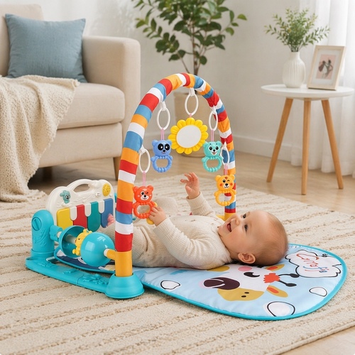 668-166 Baby Gym Play Mat - Baby Gym Play Mat Kick and Sound and Music Crawling Activity Center Piano Gym for Toddlers Newborns 0-6 Months Blue Sunnimix Newborn Play Mat