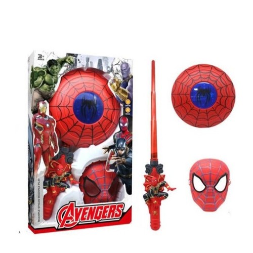 MYX069-ZD3A Spider Man - a Marvel Avengers Spider-Man themed role-play toy set featuring a shield, a launcher, and a mask.&nbsp;Age : Suitable for children ages 3 and up.