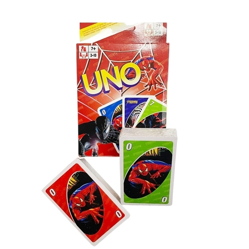 F963 Uno Spiderman Card - a Spider-Man themed version of the popular UNO card game.: Follows traditional UNO rules where players match colors and numbers to empty their hands.&nbsp;: Includes special Spider-Man themed action cards and artwork.&nbsp;&nbsp;Age: Designed for 2 to 10 players, ages 7 and up.