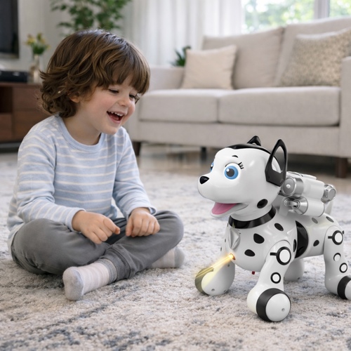 VS1463 R/C Puppy Dalmatian - This remote control pet dog toy is the perfect gift for kids. It is a fun and interactive way for kids to play and learn. The dog can walk, bark, functions just like a real dog. It is made of durable plastic and is easy to control with the included remote control. The dog is also safe for kids of all ages, making it a great choice for any family. Order your Remote Control Pet Dog Toy today and let your kids enjoy hours of fun!