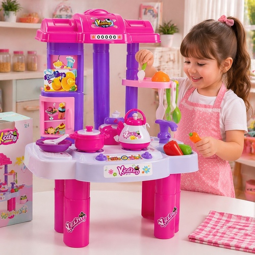 3830-4 Kitchen set - This item is a 30-piece children's kitchen play set featuring pretend cutlery, cooking tools, and food.&nbsp;Target Age: Suitable for children ages 3 and older.&nbsp;Features: Includes interactive light and sound effects, such as simulated gas ignition, to create a realistic cooking experience.