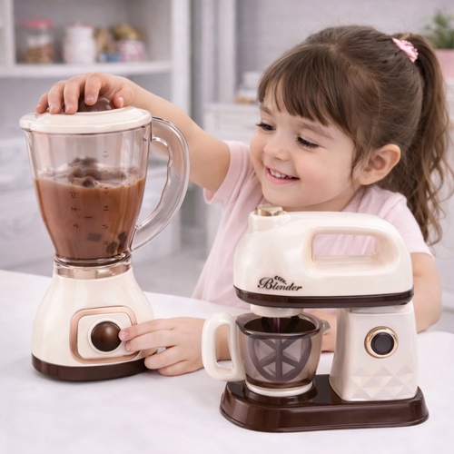 6921A Home Appliance - This item is a pretend play coffee machine and blender set for children, typically marketed as a toy kitchen appliance.&nbsp;Brand: Ax Ao Xie Toys.Features: Often includes realistic lights and sounds to simulate brewing coffee and blending.Age recommendation: Suitable for children aged 3 and older.Set Includes: Typically a toy coffee maker and a toy blender.