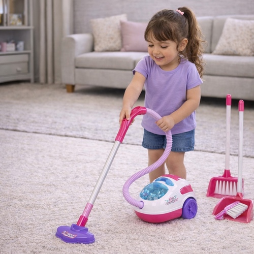 Cleaning playset-0785 - Children's Cleaning Playset.&nbsp;Includes a battery-operated toy vacuum cleaner with lights and sounds, a broom, and other cleaning tools.&nbsp;&nbsp;Recommended for children aged 3 and older.