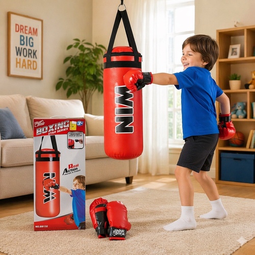 BB132 BOXING - Kings Sport Boxing Star Series junior punching bag set.&nbsp;It includes a hanging punching bag and a pair of gloves.&nbsp;The bag is designed to make eight different sounds upon impact.&nbsp;This set is suitable for children aged 3 and older.