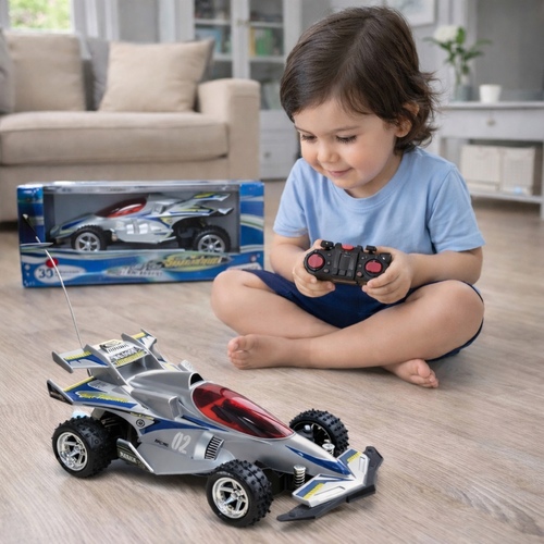 VA107917 R/C X-GALLOP CAR - X-Gallop Cross Country Real Racing remote-controlled car.&nbsp;: It includes functional front and rear suspension with coil springs and 3D magic lights for added realism during play.&nbsp;: The toy features semi-proportional steering for both left and right turns, allowing for agile handling. 6+ages