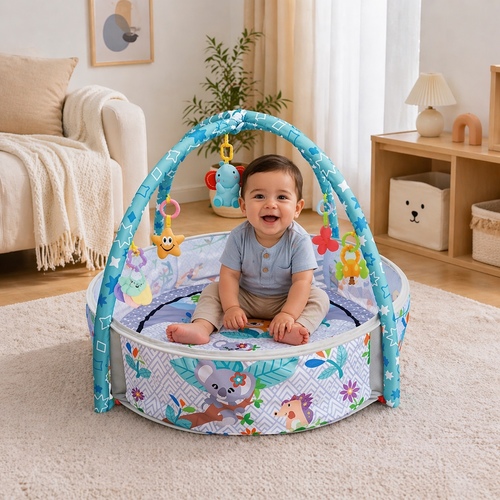73151 Baby Gym Mat - Play Gym mat for babies is more durable and you will feel the value of it. The play mat activity gym for infants is made of organic cotton and skin-friendly material, which is soft and comfortable, BPA-free and non-toxic, as well as provides safe play time and tummy time for babies.there is 15Balls