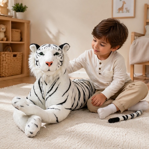 White Soft Stuffed Tiger-VWY1127 - White Tiger Plush Soft Stuffed Realistic Animal