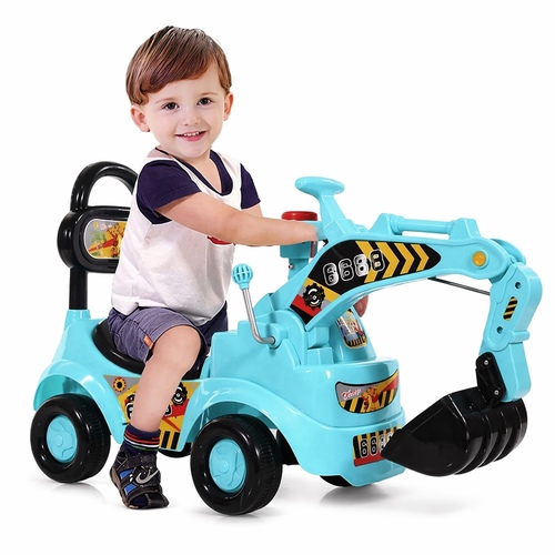 VS0321 Excavator - a children's ride-on excavator toy, specifically designed for toddlers.&nbsp; : It includes a manual digger arm, anti-slip wheels for safety, a comfortable seat with a backrest, and often features music sounds.: Children can control the digger part, operate the entire arm, and turn the body of the excavator manually.