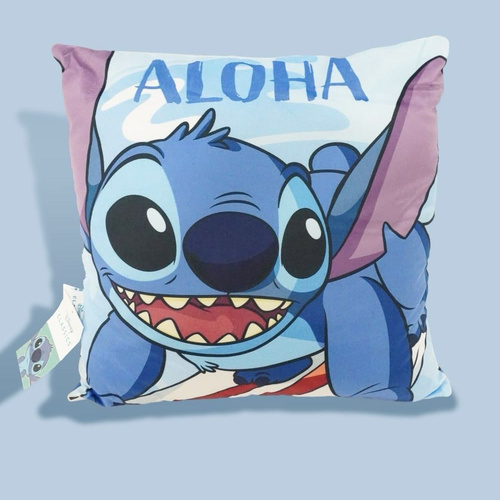 stitch pillow 51996 - Kids pillow featuring a fun Stitch design with the word Aloha, showcasing vibrant colors that bring a lively and playful vibe to any child’s room. Made from soft and comfortable material, perfect for sleeping or as a cute decorative piece for cartoon lovers.
